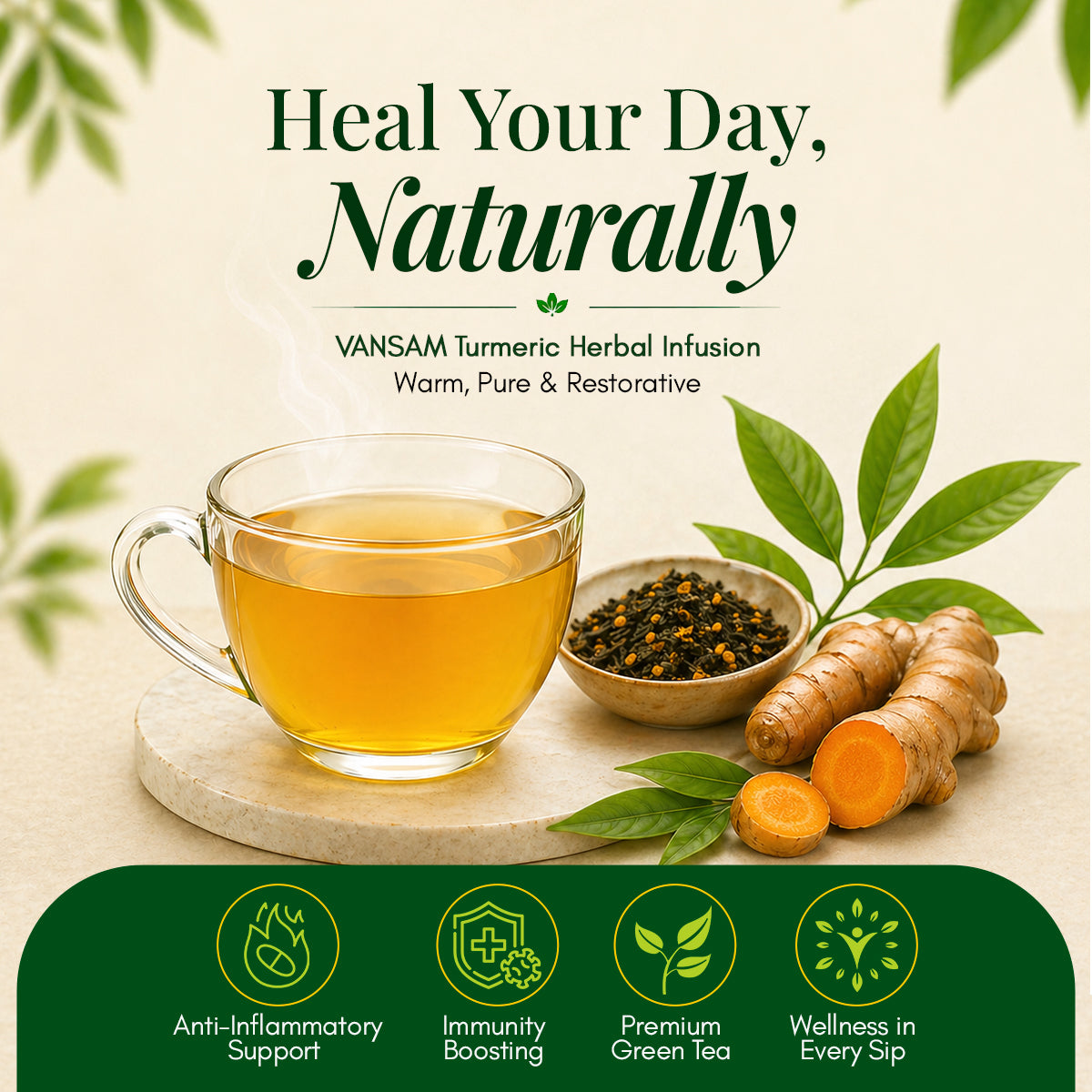 Vansam – Turmeric Herbal Infusion | Natural Anti-Inflammatory Herbal Blend | Supports Immunity, Digestion & Detox | 100% Pure Ingredients | 100gm Loose Leaf